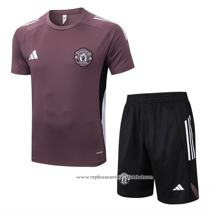 Fato de Treino Manchester United 2025-2026 Manga Curta Brown - Calcas Curta